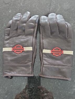 Harley-Davidson Dark Brown Goat Skin Leather Gloves with Red Logo